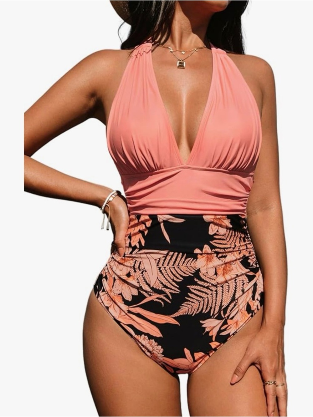 NWT Cupshe High-Waist Pink Floral One-Piece Swimsuit - Large
